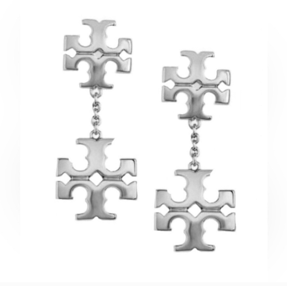 Tory Burch Jewelry - Tory Burch Kira Double Logo Linear Drop Earrings in Silver NWT